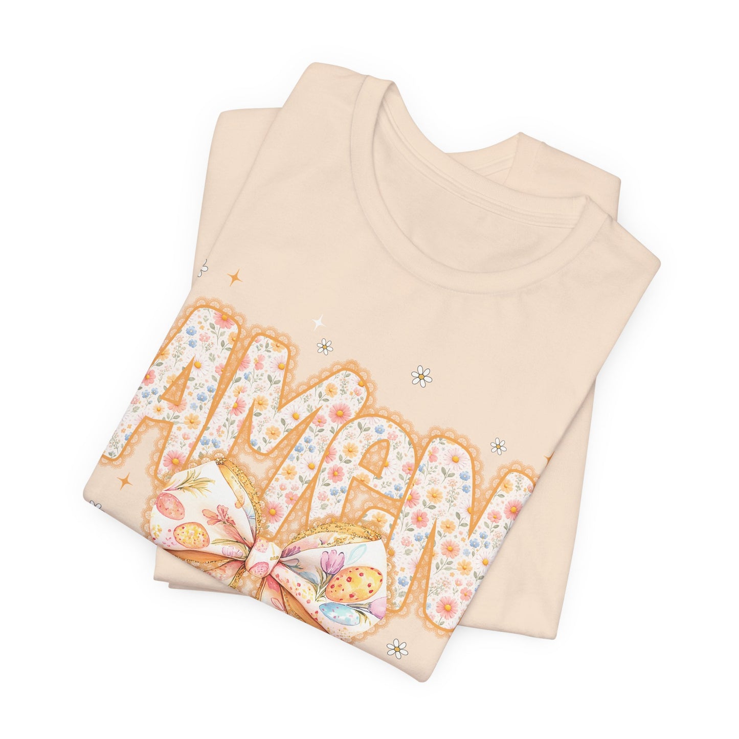 Amen Floral Bow T‑Shirt — Pastel Faith Graphic Tee