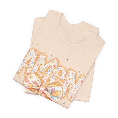 Amen Floral Bow T‑Shirt — Pastel Faith Graphic Tee