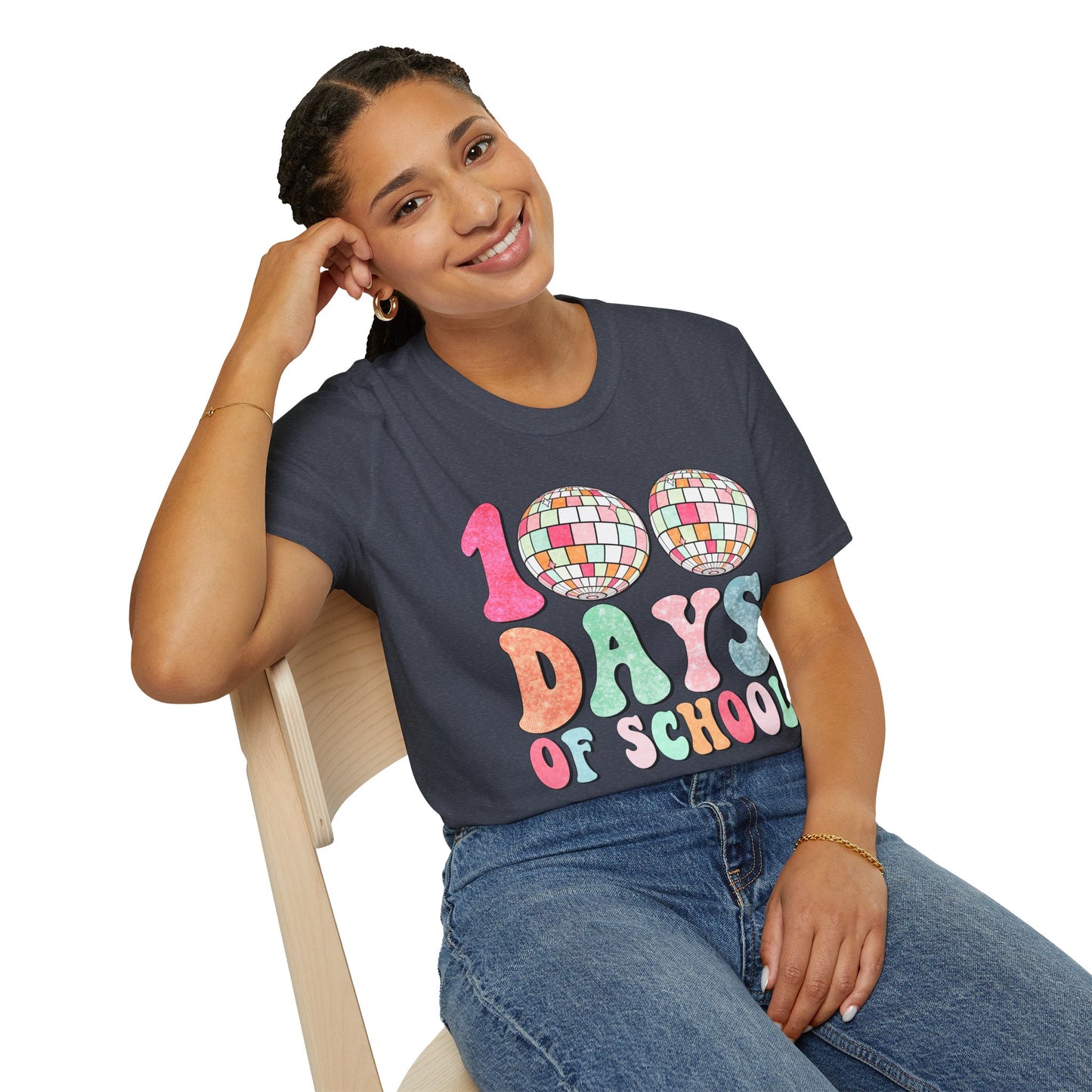 100 Days of School T-Shirt — Colorful Retro Disco Celebration Tee for Students & Teachers