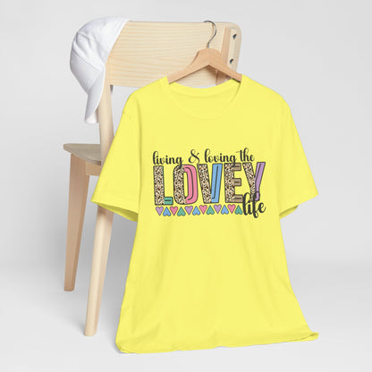 Living & Loving the LOVE Life T-Shirt — Colorful Leopard Print Hearts Tee