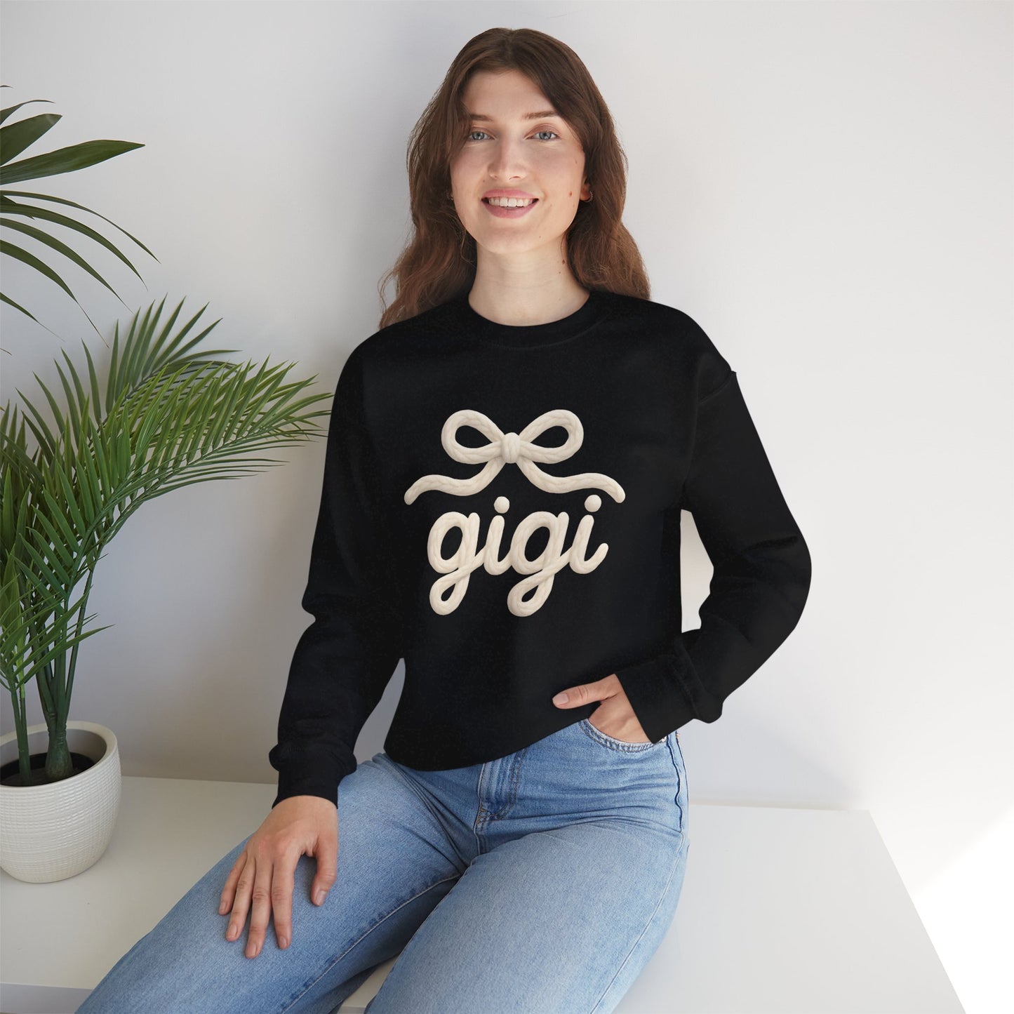 Gigi Cozy Crewneck Sweatshirt – Soft Script Bow Graphic