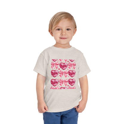Toddler Tee - Pink Heart & Bow Pattern Valentine Shirt