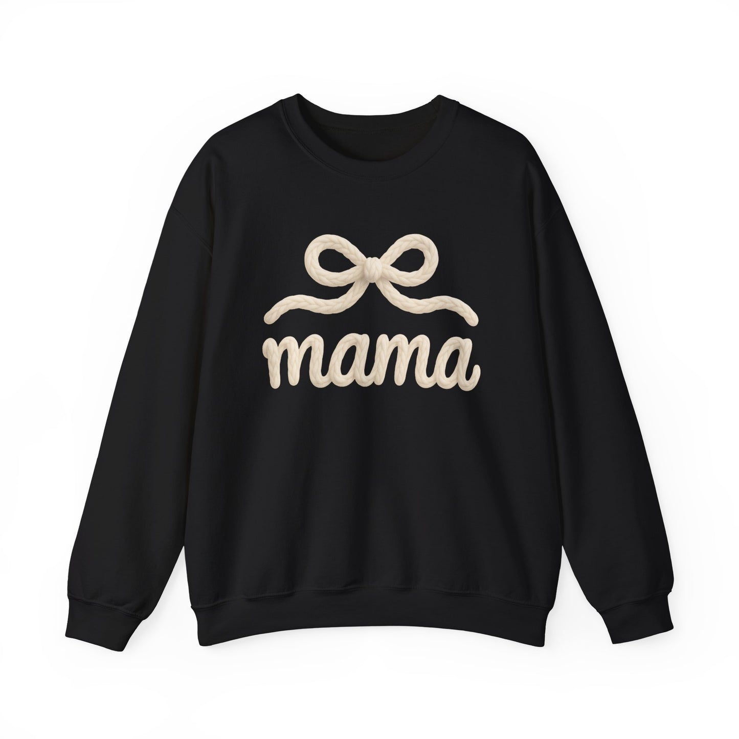 Mama Rope Bow Sweatshirt — Cozy White "mama" Crewneck for New & Expecting Moms