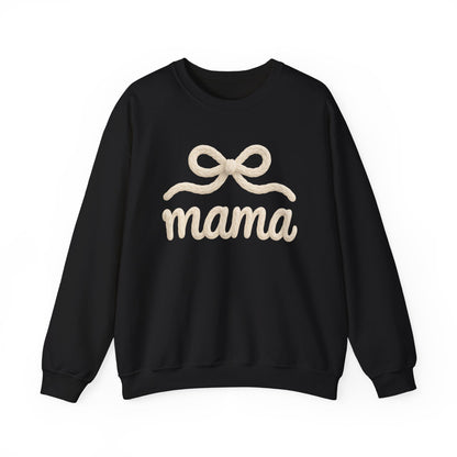 Mama Rope Bow Sweatshirt — Cozy White "mama" Crewneck for New & Expecting Moms
