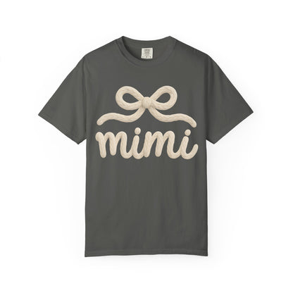 Mimi Bow Script T-Shirt — Soft Cream Knit Lettering Gift Tee