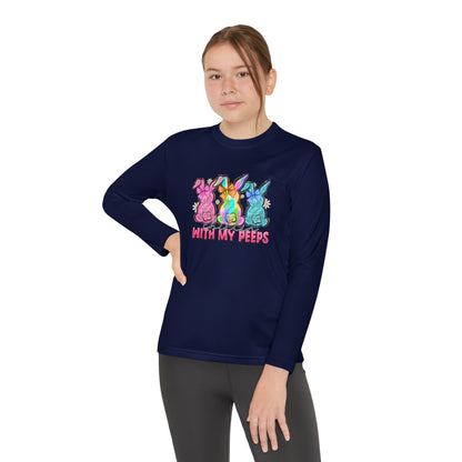 Youth Long Sleeve Tee — "With My Peeps" Colorful Easter Bunny Graphic