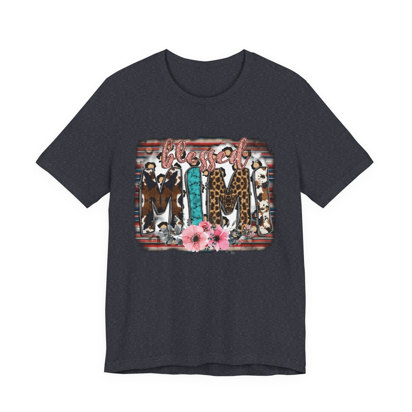 Mama Leopard & Western Floral T-Shirt — 'Mama' Graphic Tee with Cowhide, Turquoise & Pink Flowers