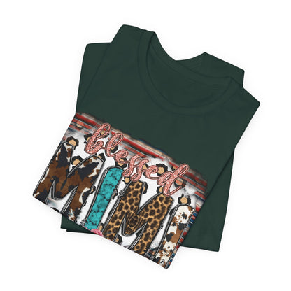 Mama Leopard & Western Floral T-Shirt — 'Mama' Graphic Tee with Cowhide, Turquoise & Pink Flowers