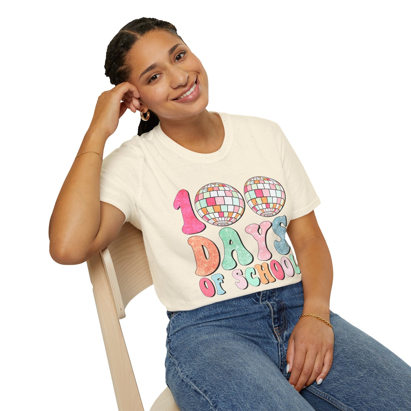 100 Days of School T-Shirt — Colorful Retro Disco Celebration Tee for Students & Teachers