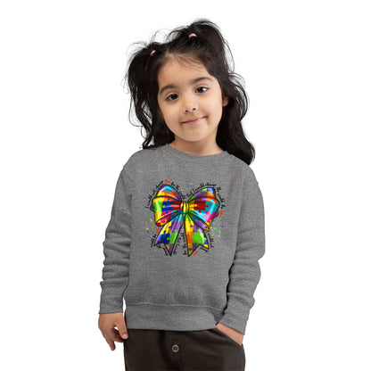Rainbow Bow Toddler Sweatshirt — Colorful Tie-Dye Bow Graphic for Kids