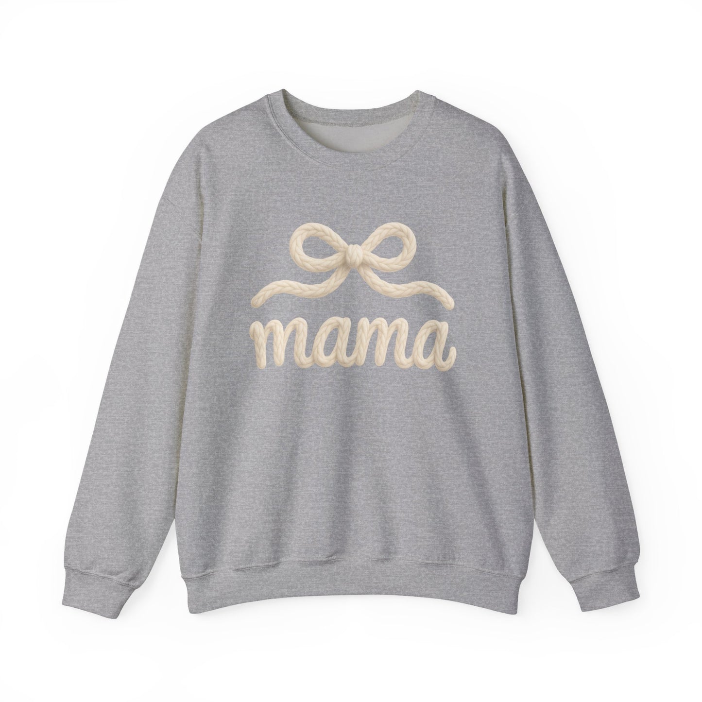 Mama Rope Bow Sweatshirt — Cozy White "mama" Crewneck for New & Expecting Moms