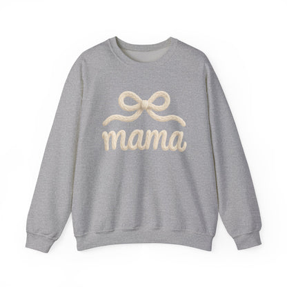 Mama Rope Bow Sweatshirt — Cozy White "mama" Crewneck for New & Expecting Moms