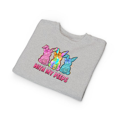 Toddler Sweatshirt - "With My Peeps" Colorful Easter Bunny Crewneck