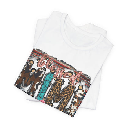 Mama Leopard & Western Floral T-Shirt — 'Mama' Graphic Tee with Cowhide, Turquoise & Pink Flowers