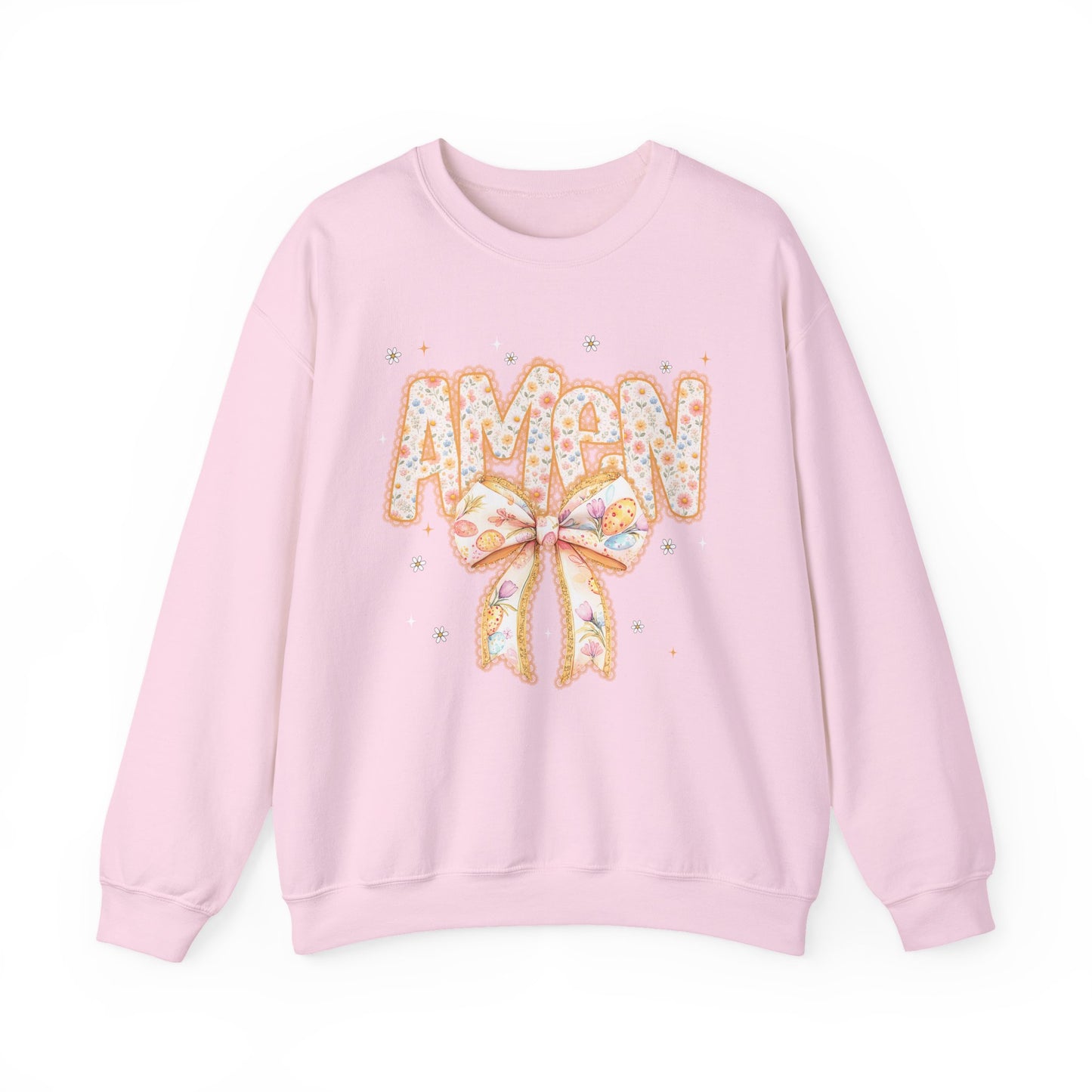 Crewneck Sweatshirt — 'AMAW' Pastel Bow Glitter Graphic