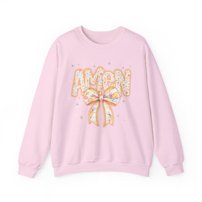 Crewneck Sweatshirt — 'AMAW' Pastel Bow Glitter Graphic