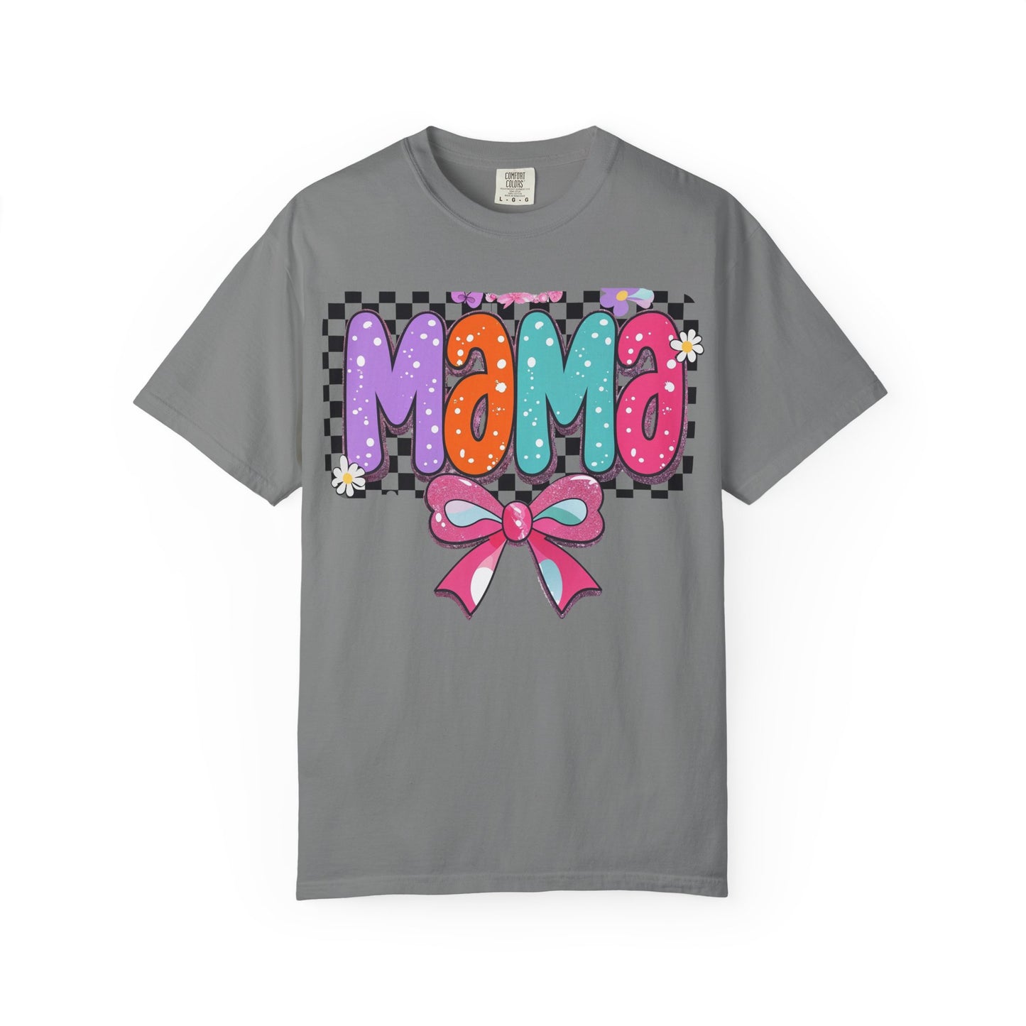 Mama Graphic T-Shirt — Colorful Retro Bow Design- COMFORT COLORS