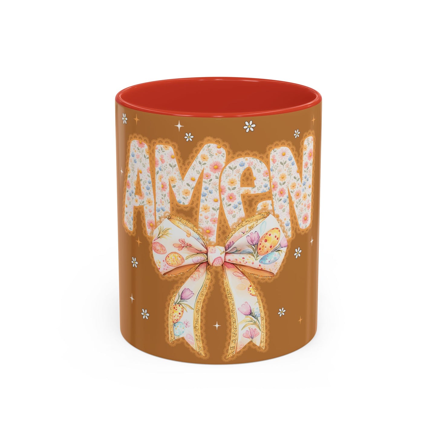 Accent Mug — 'Amen' Floral Bow Coffee Mug (11/15oz) — Faith-Inspired Gift