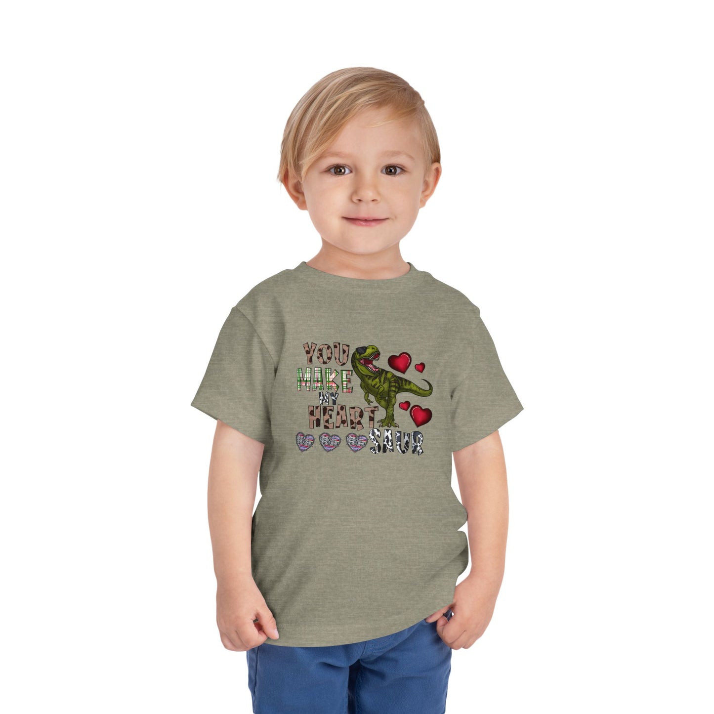 Toddler Tee — "You Make My Heart-Saur" Dinosaur Valentine Shirt
