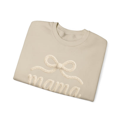 Mama Rope Bow Sweatshirt — Cozy White "mama" Crewneck for New & Expecting Moms
