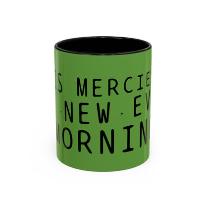 Green Accent Coffee Mug — "New Mercies Every Morning" Inspirational Tea & Coffee Cup