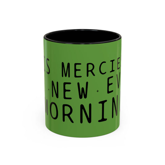 Green Accent Coffee Mug — "New Mercies Every Morning" Inspirational Tea & Coffee Cup