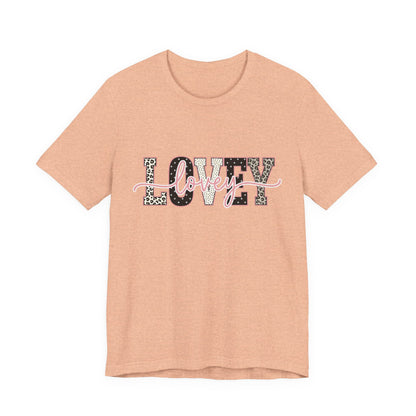 Lovey Mom T-Shirt — 'Lovely' Script Over 'MOM' Leopard Print Tee