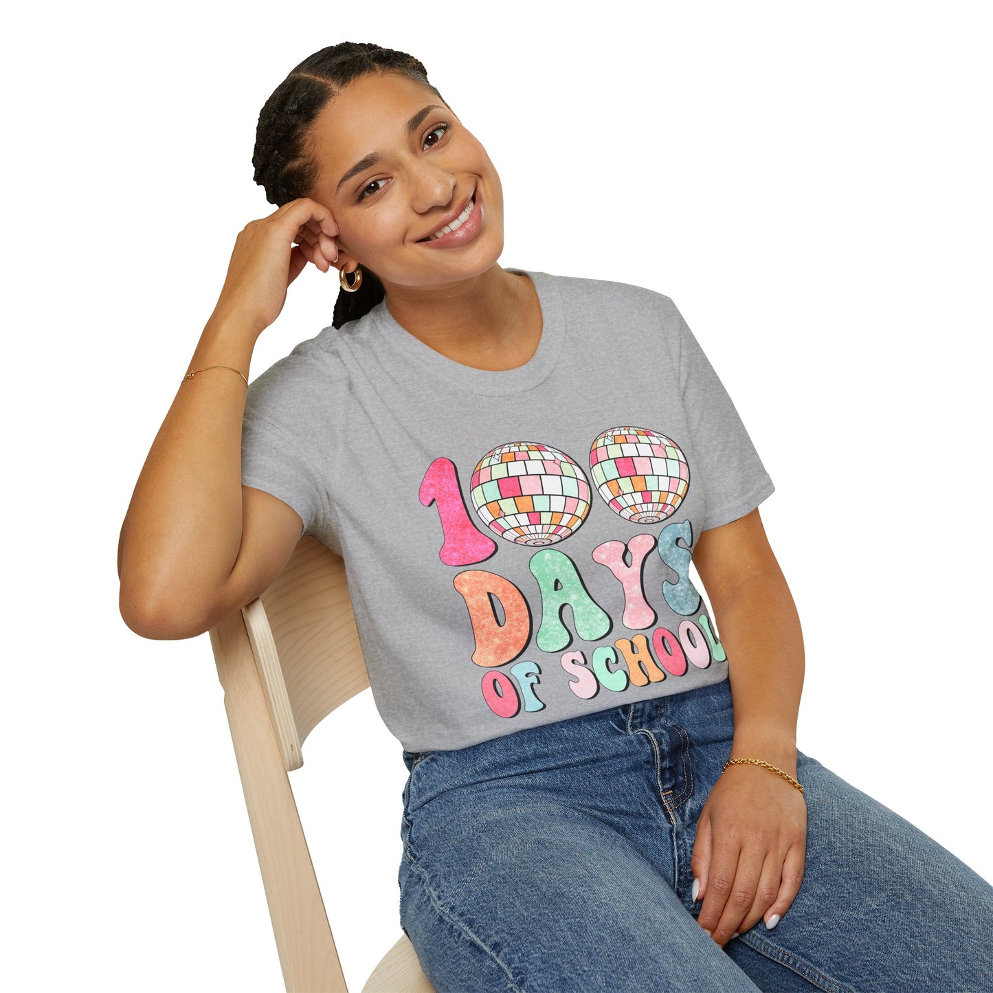 100 Days of School T-Shirt — Colorful Retro Disco Celebration Tee for Students & Teachers