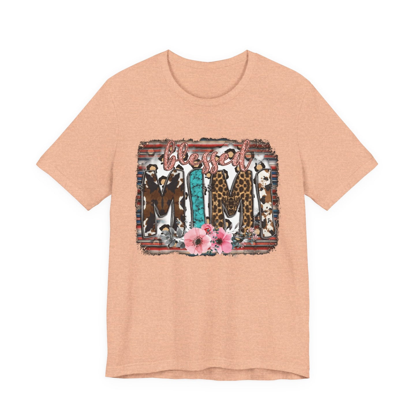 Mama Leopard & Western Floral T-Shirt — 'Mama' Graphic Tee with Cowhide, Turquoise & Pink Flowers