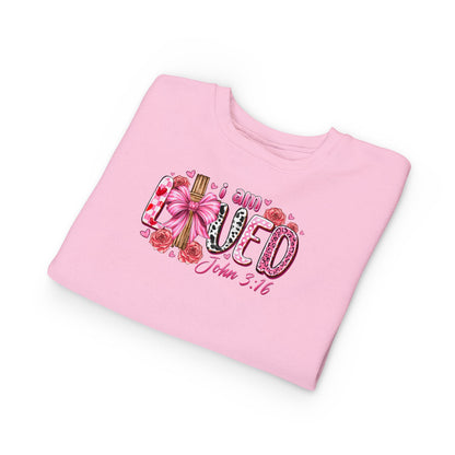 Toddler Sweatshirt - "I Am Loved" John 3:16 Pink Cross Faith Pullover