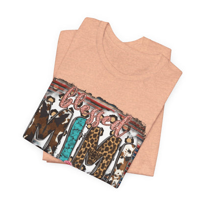 Mama Leopard & Western Floral T-Shirt — 'Mama' Graphic Tee with Cowhide, Turquoise & Pink Flowers