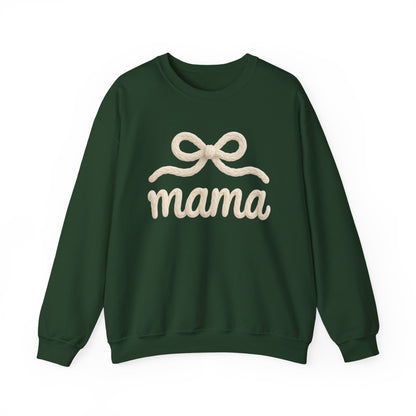 Mama Rope Bow Sweatshirt — Cozy White "mama" Crewneck for New & Expecting Moms