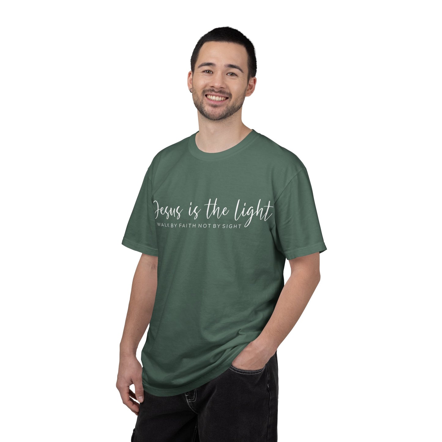 Jesus Is the Light T-Shirt — "Walk by Faith Not by Sight" Christian Tee- comfort colors