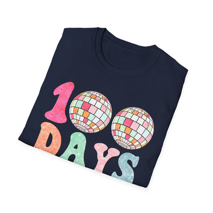 100 Days of School T-Shirt — Colorful Retro Disco Celebration Tee for Students & Teachers