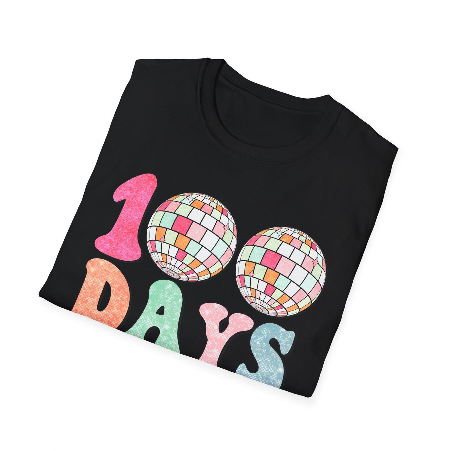 100 Days of School T-Shirt — Colorful Retro Disco Celebration Tee for Students & Teachers