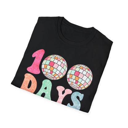 100 Days of School T-Shirt — Colorful Retro Disco Celebration Tee for Students & Teachers