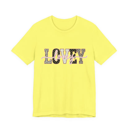 Lovey Mom T-Shirt — 'Lovely' Script Over 'MOM' Leopard Print Tee