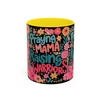 Coffee Mug — "Praying Mama, Raising Warriors" Floral Accent Mug (11/15oz)
