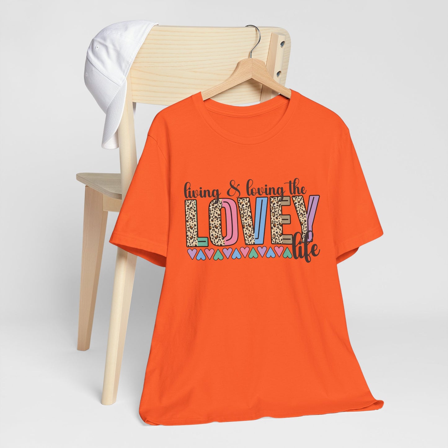 Living & Loving the LOVE Life T-Shirt — Colorful Leopard Print Hearts Tee