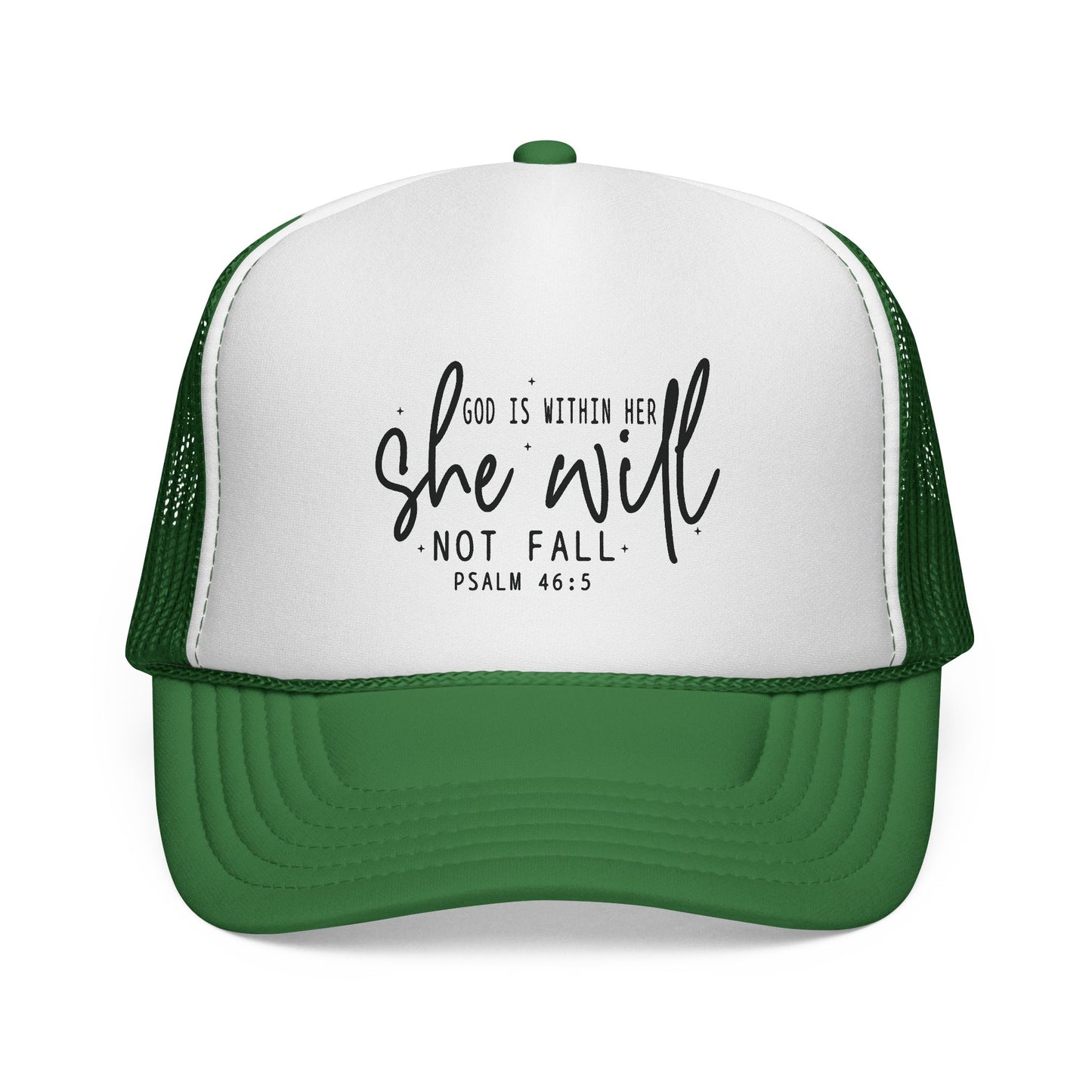 She Will Not Fail Trucker Cap – Psalm 46:5 Inspirational Christian Hat