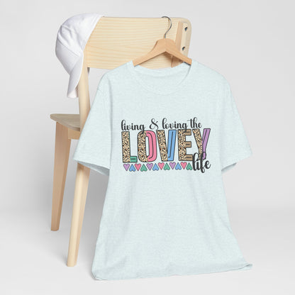 Living & Loving the LOVE Life T-Shirt — Colorful Leopard Print Hearts Tee