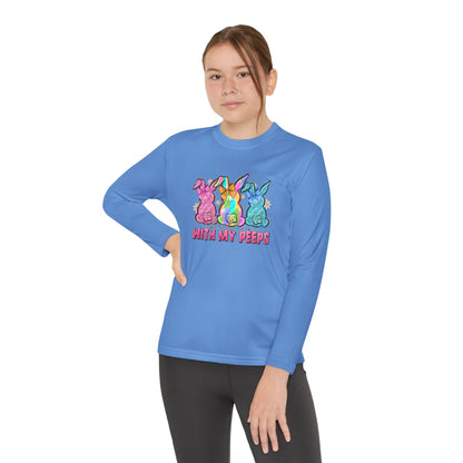 Youth Long Sleeve Tee — "With My Peeps" Colorful Easter Bunny Graphic