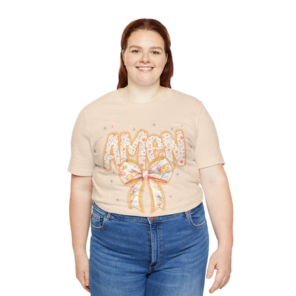 Amen Floral Bow T‑Shirt — Pastel Faith Graphic Tee