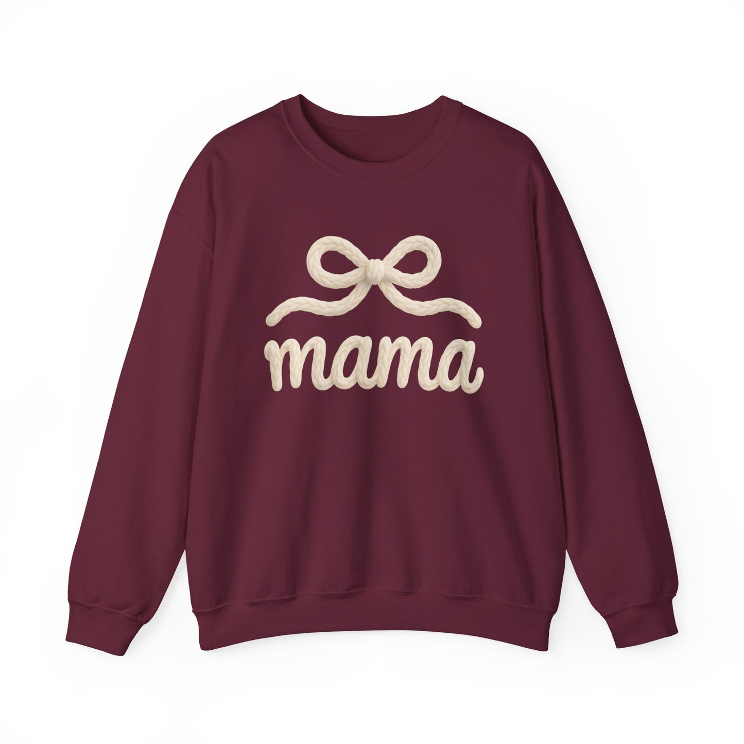 Mama Rope Bow Sweatshirt — Cozy White "mama" Crewneck for New & Expecting Moms