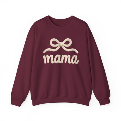 Mama Rope Bow Sweatshirt — Cozy White "mama" Crewneck for New & Expecting Moms