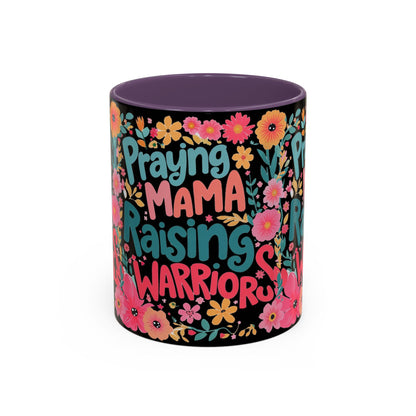 Coffee Mug — "Praying Mama, Raising Warriors" Floral Accent Mug (11/15oz)