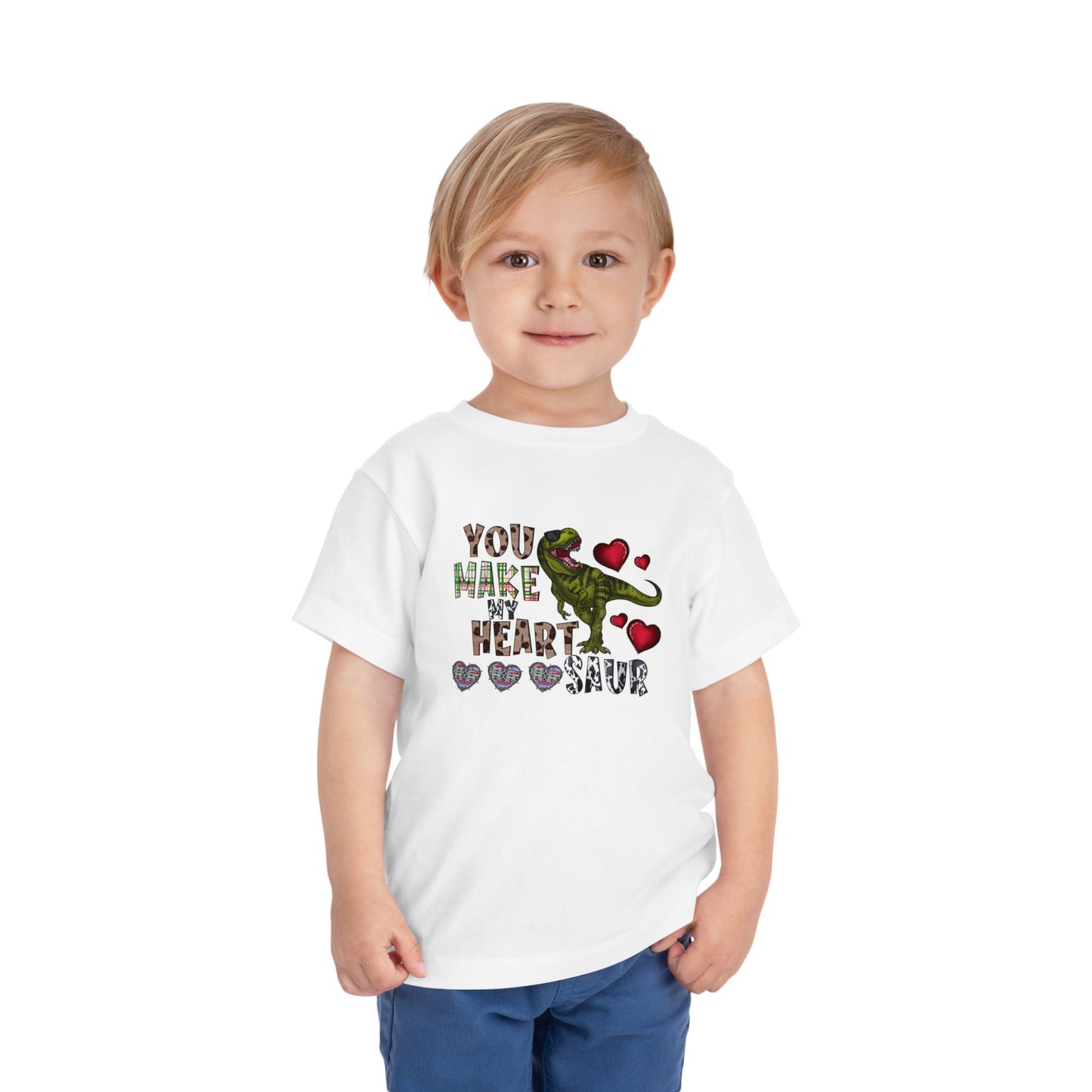 Toddler Tee — "You Make My Heart-Saur" Dinosaur Valentine Shirt