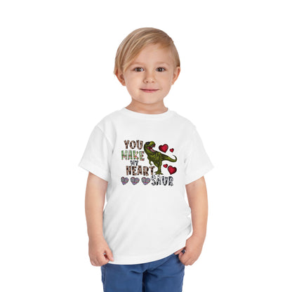Toddler Tee — "You Make My Heart-Saur" Dinosaur Valentine Shirt