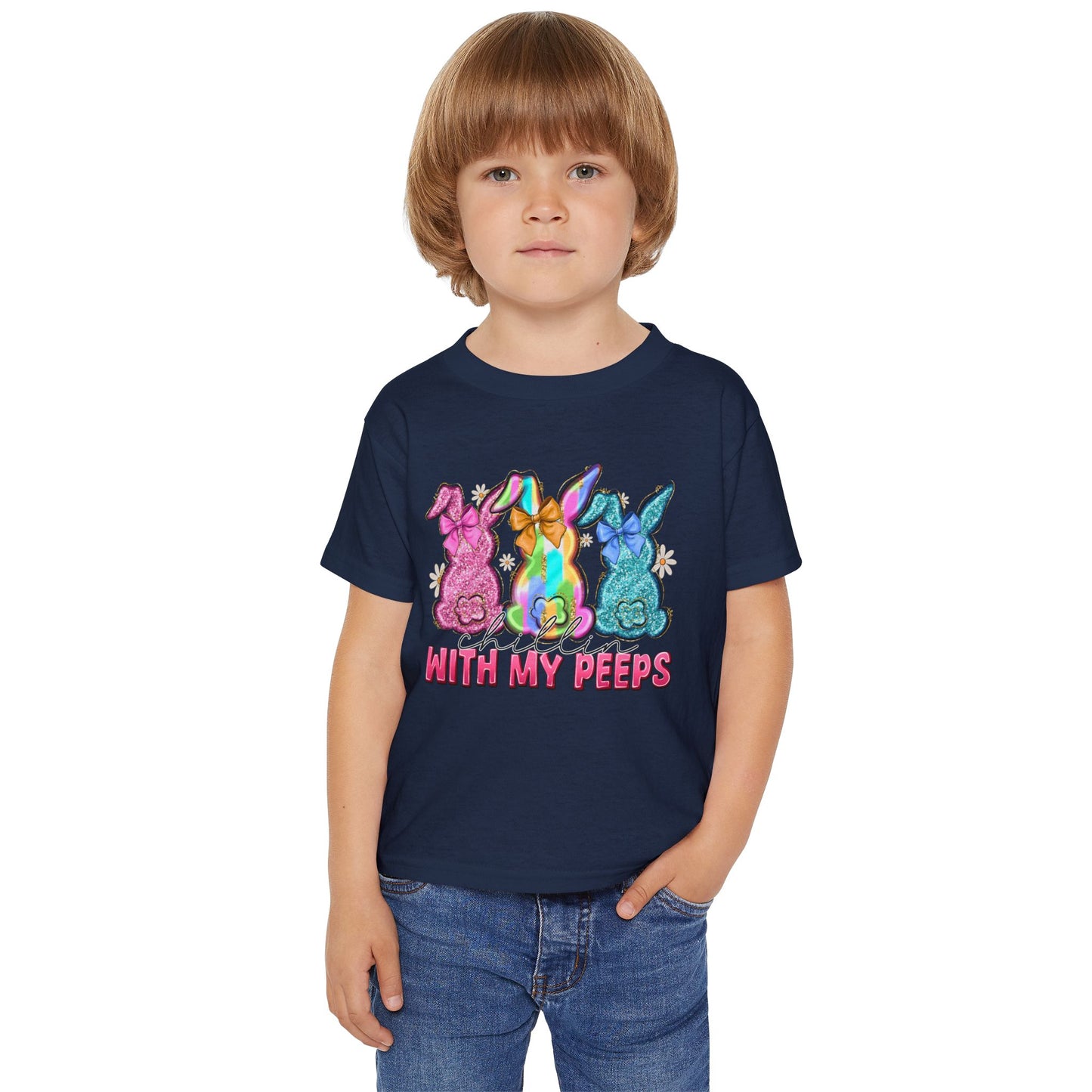 Toddler T-Shirt "With My Peeps" Colorful Easter Bunny Crew