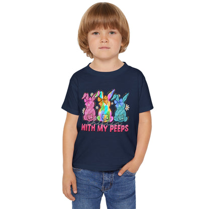 Toddler T-Shirt "With My Peeps" Colorful Easter Bunny Crew